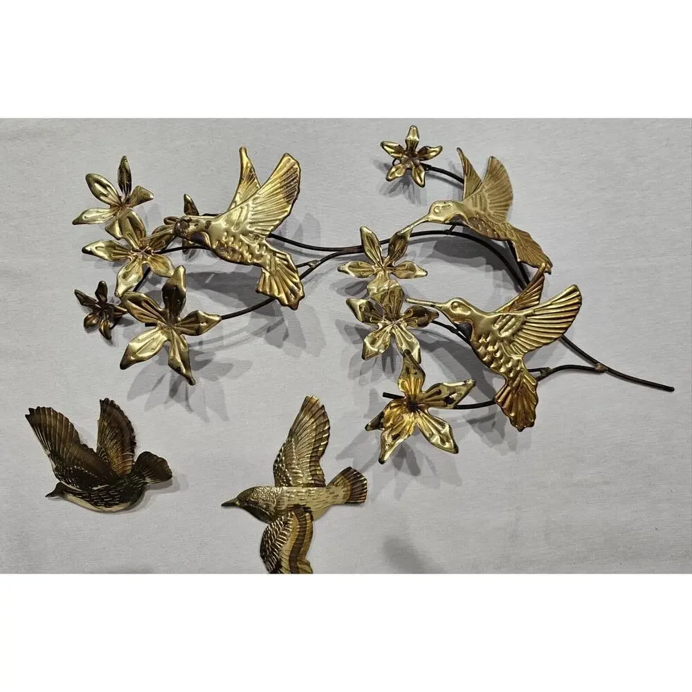 Vintage Homco Metal Wall Decor Hummingbirds Flowers Brass MCM Home Interiors Set
